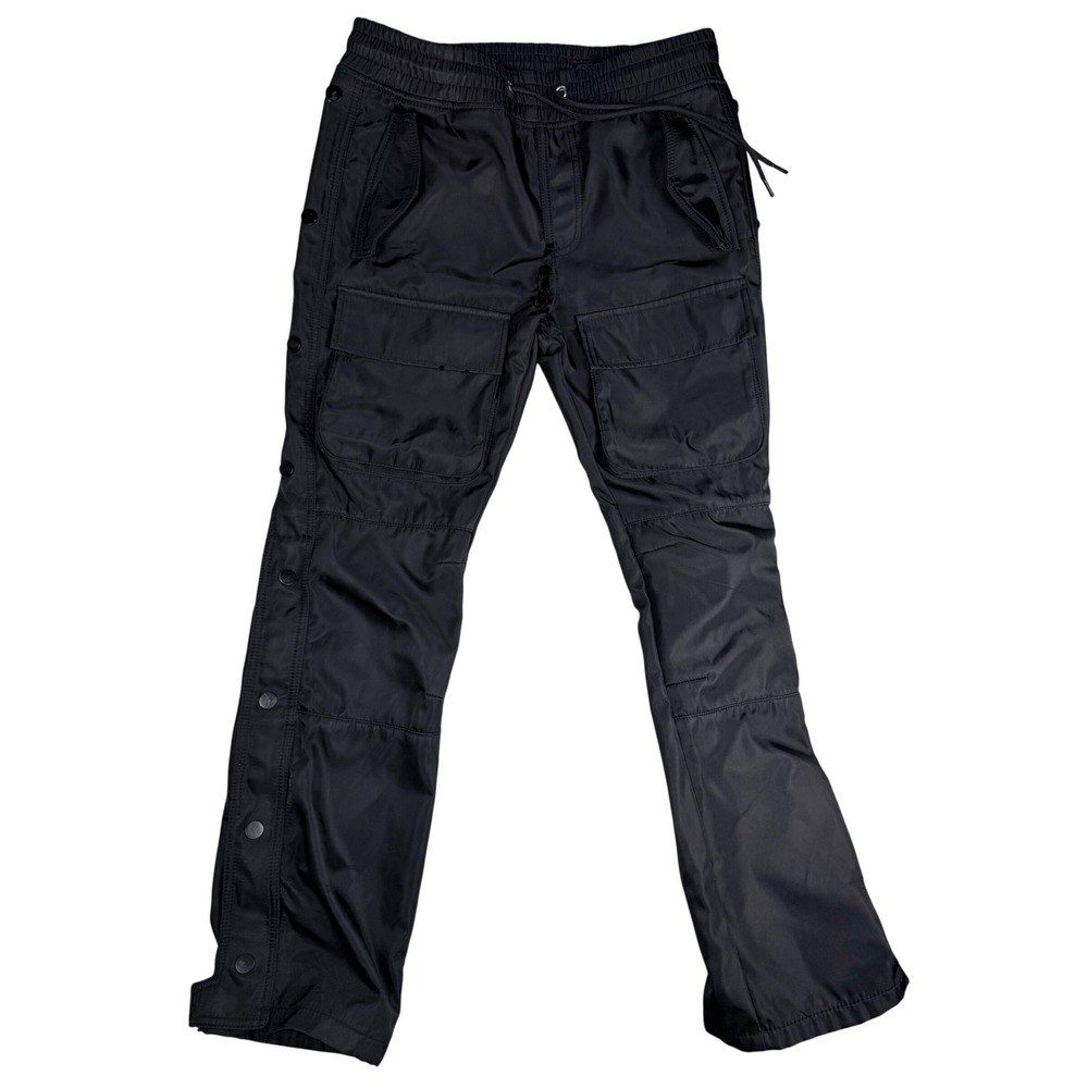 Rockstar Original Mens Black Nylon Cargo Pants Baggy Snap Side Rocker Thrashed M